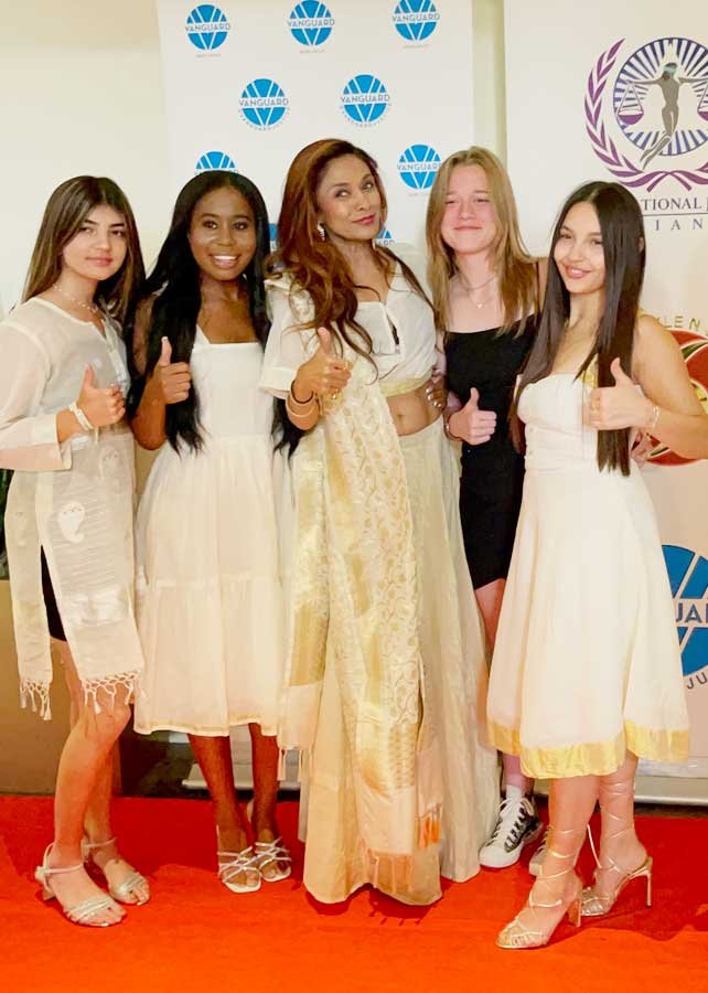 Anya Kalia, Zoe Meehan, Sanjanaa Jon, Rebecca Abraham, Addison Ferguson and Elyana Violet at the Vanguard Justice Awards Gala in Sacramento